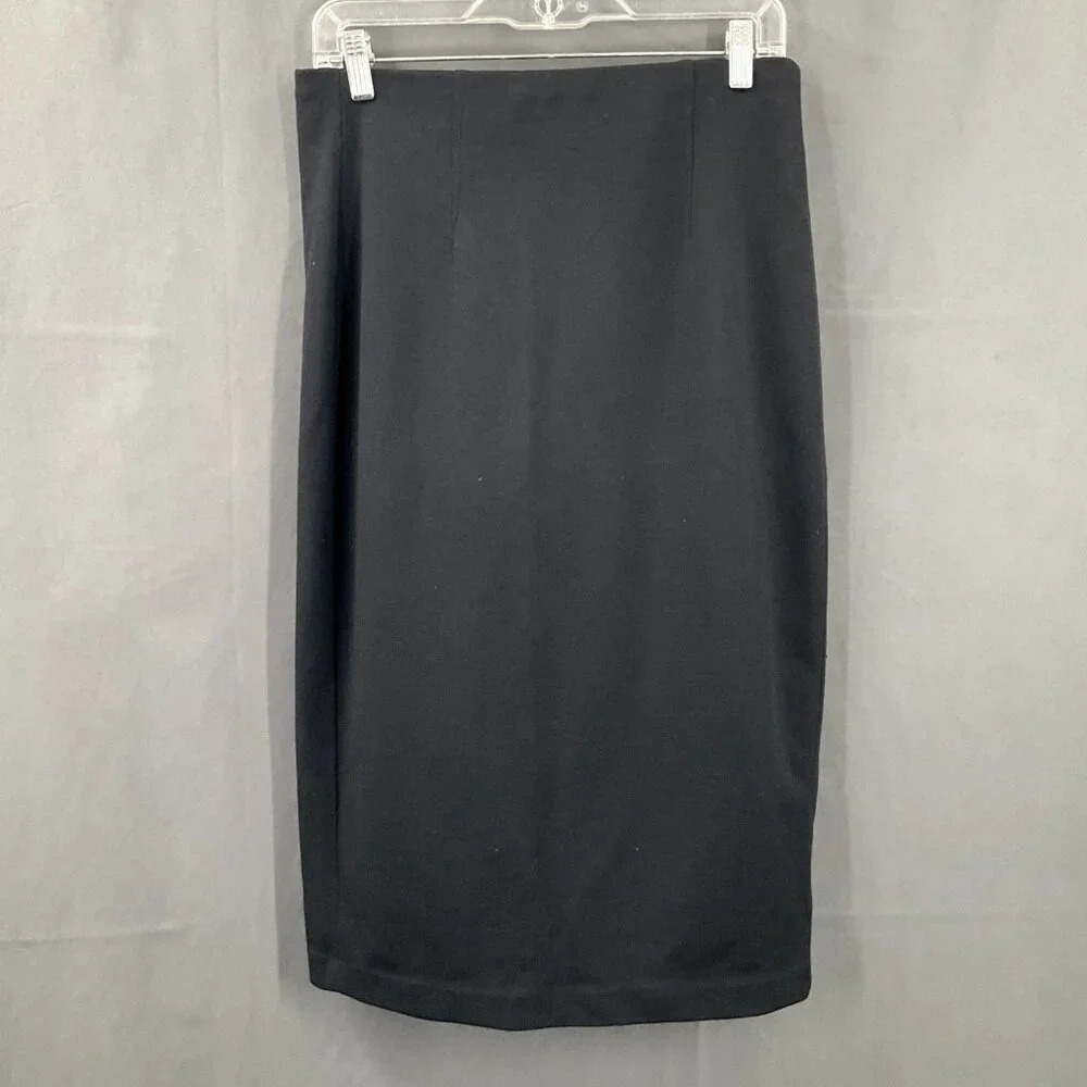 Vince Pencil Skirt Women 12 Black Zipper Stretch Wool Blend Business Career